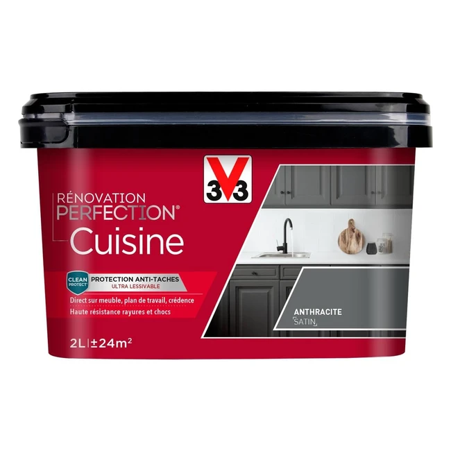 Peinture Rénovation Cuisine V33 Perfection Gris Anthracite Satin 2L