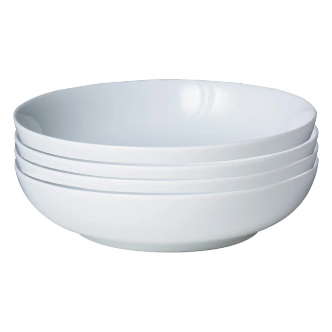 Denby White Porcelain Pasta Bowls Set of 4 - Dishwasher Microwave Safe - 118L - Chip & Crack Resistant