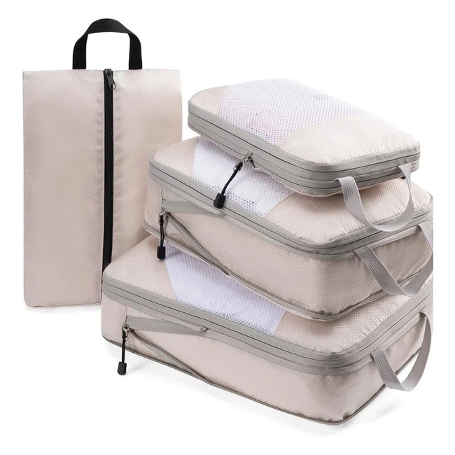 Meowoo Compression Packing Cubes 4pcs Extensible Suitcase Organiser Lightweight 