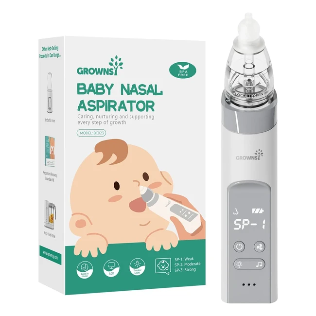 Baby Nasal Aspirator GrownSy | USB Portable Booger Sucker with 3 Silicone Tips