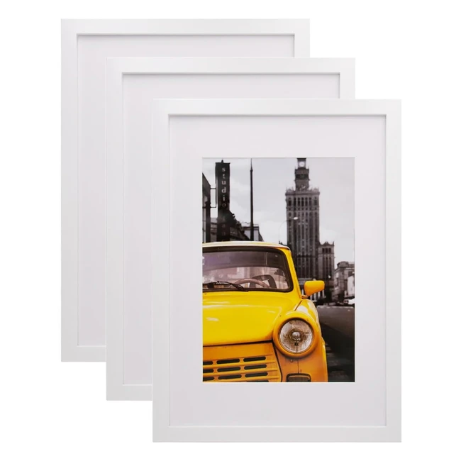 Egofine A3 Photo Frames White Set of 3 - Solid Wood Frames 297 x 42 cm - Acrylic Glass Front