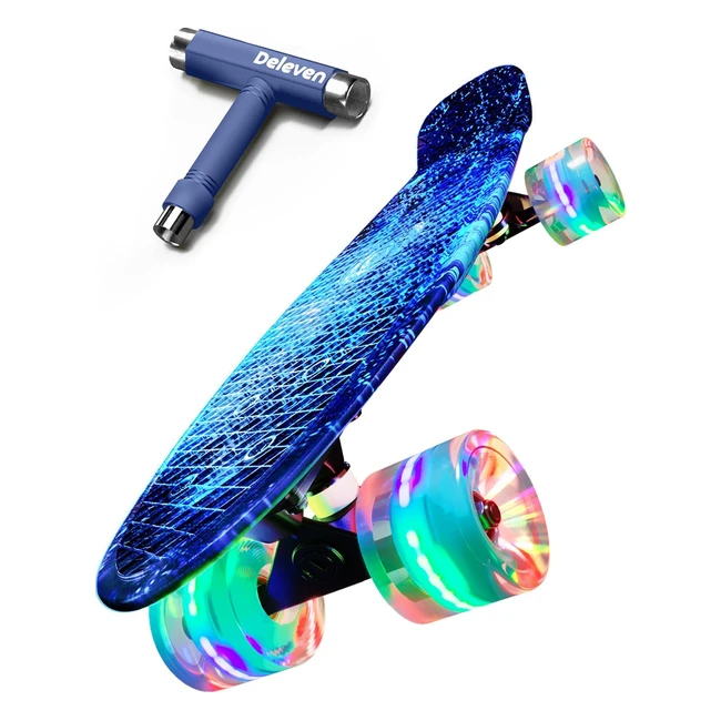 Deleven Skateboard 56cm LED Ruote Tool Skate Cuscinetti ABEC 7