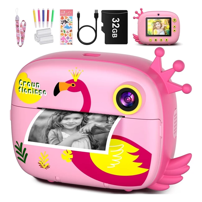 Kids Instant Print Camera - Hangrui 24 inch Dual Lens 1080P Camera for Girls wit