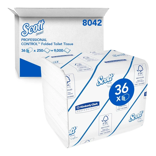 Scott Control Folded Toilet Tissue 8042 2 Ply Bulk - 36 Packs x 250 Sheets