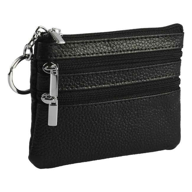 Portefeuille Universel en Cuir Homme Femme Mini Porte-Cartes 3 Compartiments Noir