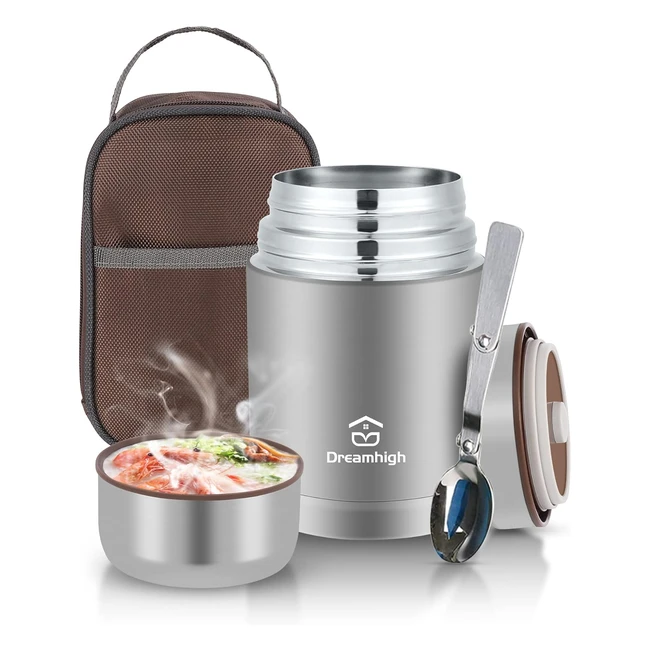 Termo para Comida 800 ml DreamHigh - Retención de Calor/Frio - Acero Inoxidable - Bolsa Aislada - Cuchara Plegable