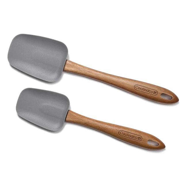 Coolinato Set 2 Silikon Kochlöffel 25 cm 29 cm Holzgriff Akazienholz hitzebeständig schonend beschichtete Pfannen