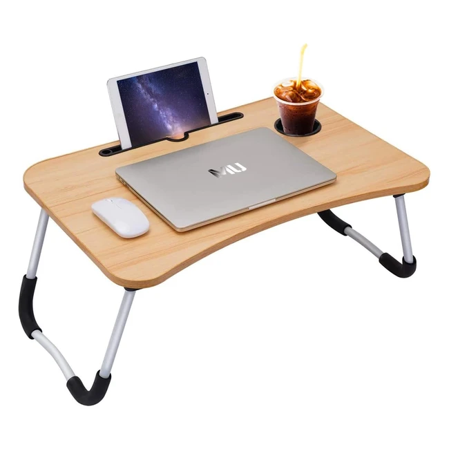 Tavolino Letto Marrone Pieghevole Regolabile 60x40x28cm Laptop PC Tablet