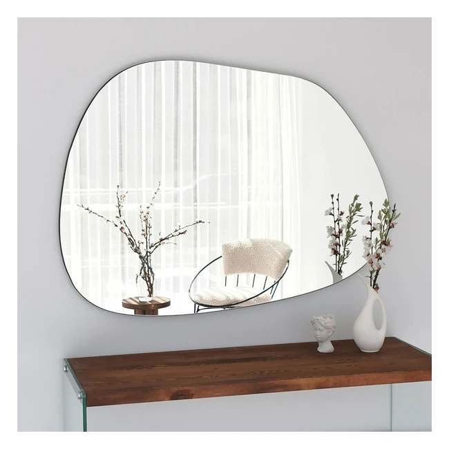 Specchio da parete Gozos Xabia asimmetrico 90x70 cm con base in legno - Moderno design industriale