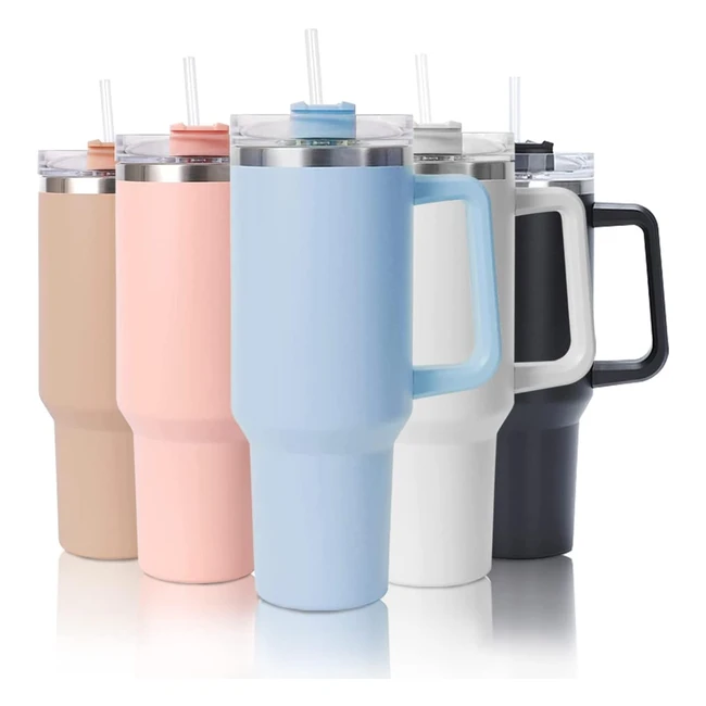 Mebiusyhc 40oz Stainless Steel Vacuum Insulated Cup - Hot & Cold Travel Mug with Straw & Handle