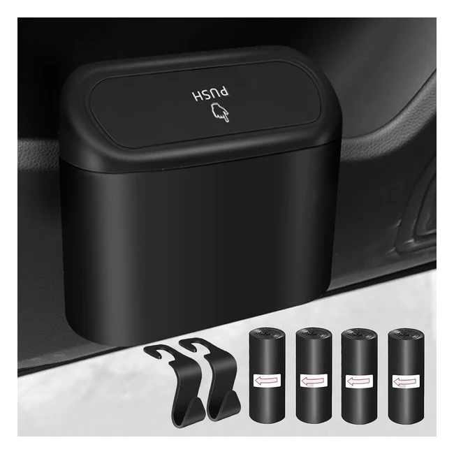 Kitbest Car Bin with Lid 60 Pcs Bags Mini Small Rubbish Bins - Waterproof Black