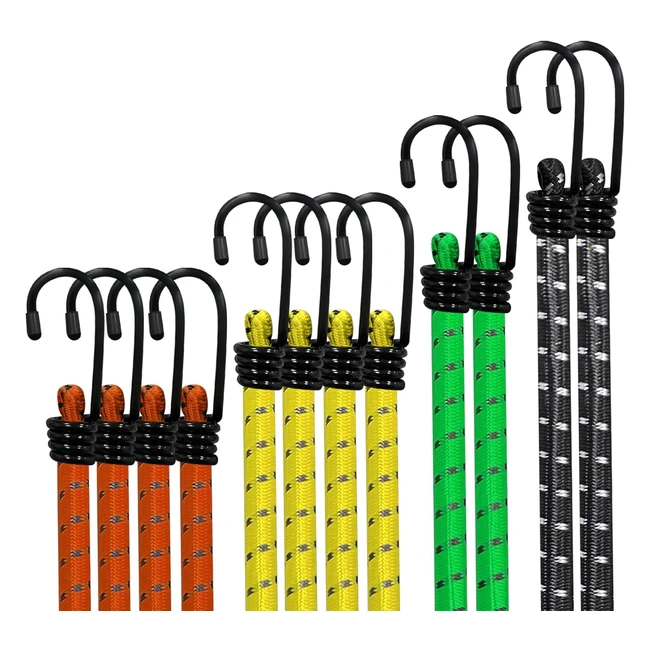 Heavy Duty Bungee Cords JSDOIN 12pcs - Weatherproof UV Resistant Elastic Straps for Securing Tarps Luggage Tents Bikes