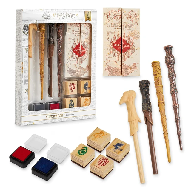 Harry Potter Set Penna Bacchetta con Mappa del Malandrino e Timbri Hogwarts