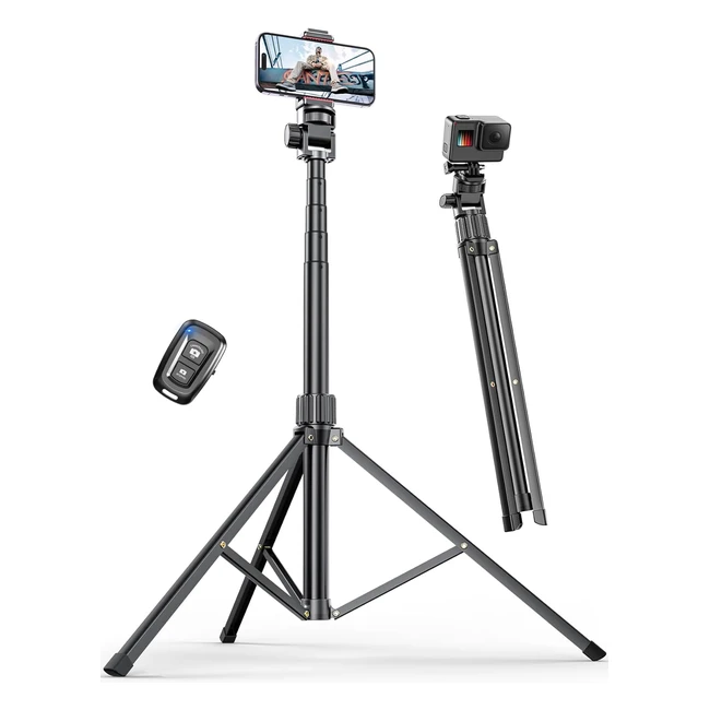 Trepied Smartphone Pnitri 180cm Aluminium 476g - Selfie et Support pour iPhone Samsung GoPro