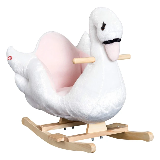 HomCom Kids Rocking Horse Plush Ride On Swan Toy - White/Pink - 18 Months+
