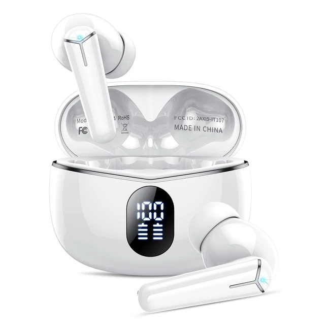 Wireless Earbuds Bluetooth 53 Headphones | HD Mic | Hifi Stereo Sound | Dual LED Display | 36h Playtime | Mini Earphones | IP7 Waterproof | White