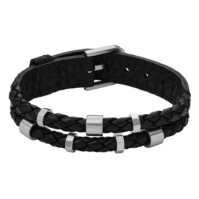 Fossil Armband fr Mnner - Leather Essentials - Schwarz - Lnge 256mm - Brei