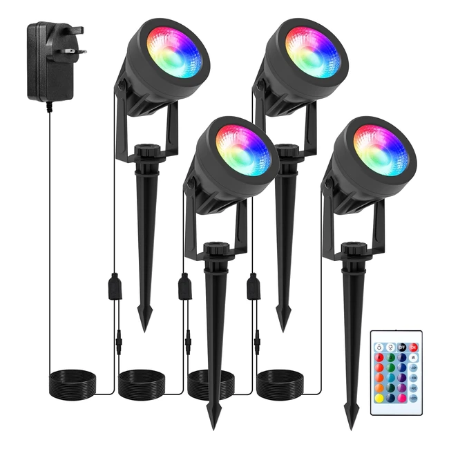 Natpow RGB Garden Lights with Remote Control LED Outdoor Landscape Spotlights IP
