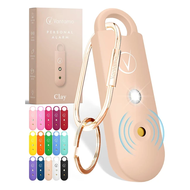 Alarme Personnelle Vantamo pour Femme - Double Haut-Parleurs - Extra Forts - Avertissement Batterie Faible - Lumière Stroboscopique - Réchargeable