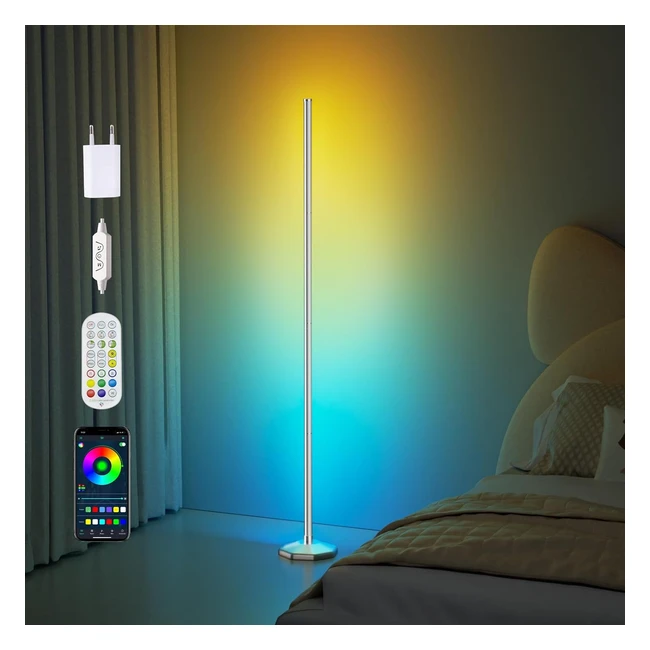 Lampadaire LED Octogonal 165cm Argent - Contrle par Application - Dcoration 