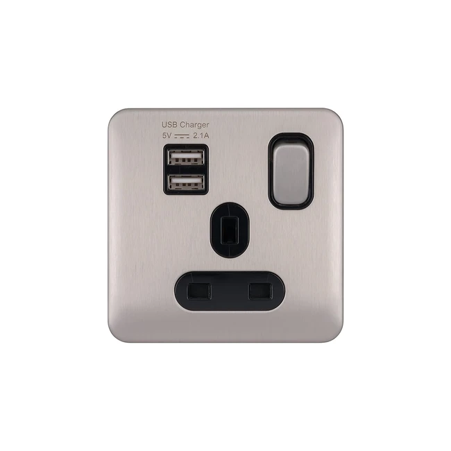 Schneider Electric Lisse Deco Single Power Socket with 2 USB Charging Ports 13A 