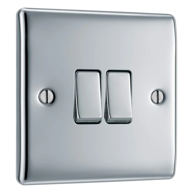 BG Electrical NPC42 Polished Chrome Double Light Switch 2Way 10AX - Modern Elega