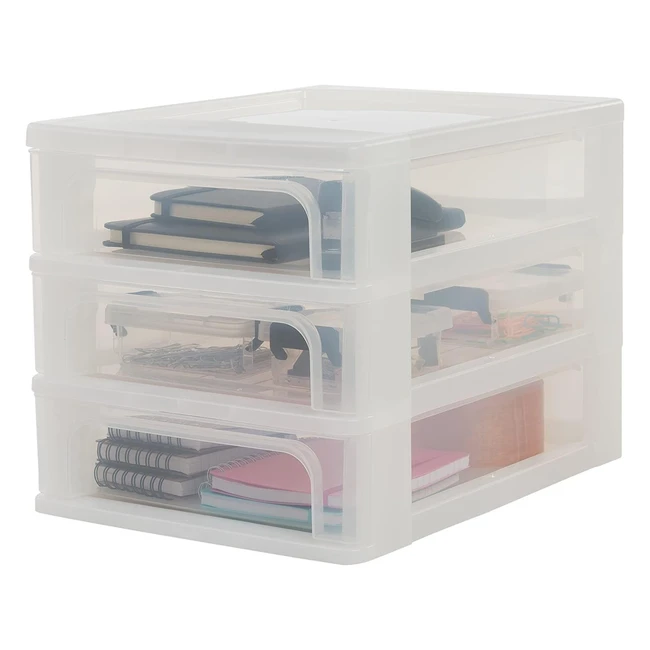 Iris Ohyama Small Storage Drawers A4 Format 3 Drawers BPA Free - Frosted White