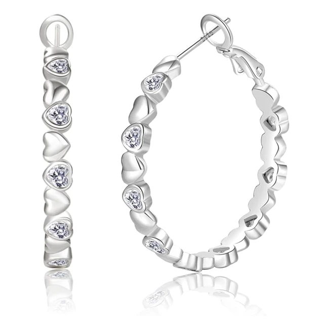 Pabbeu S925 Sterling Silver Hoop Earrings - Hypoallergenic Lightweight Heart Hoo