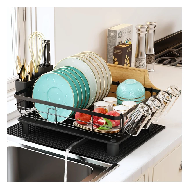 Escurreplatos Majalis Alta Capacidad - Acero Inoxidable - Drenaje Automático - Soporte Utensilios - Tabla Cortar - Alfombrilla Extra