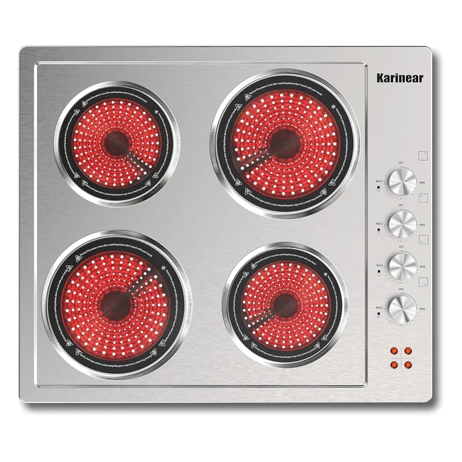 Stainless Steel Ceramic Hob KARINEAR 4 Zone Knob Electric Hob 60cm 1000W1600W