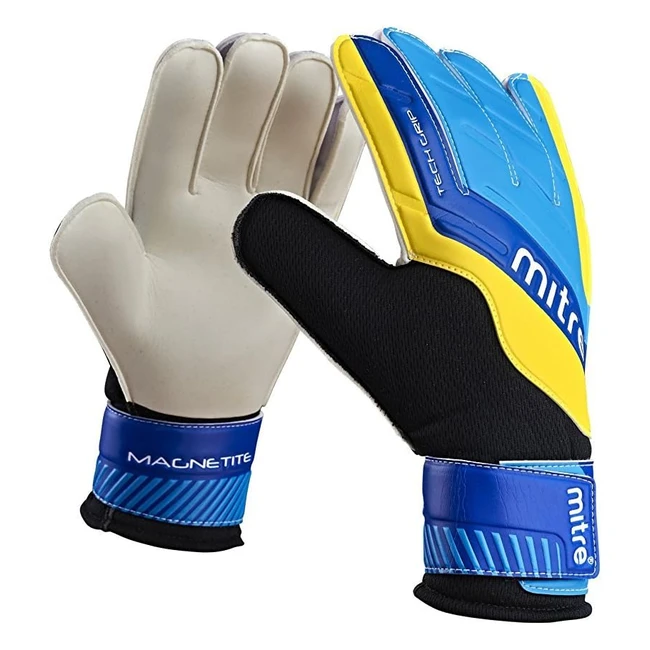 Mitre Magnetite Goalkeeper Gloves Blue/Cyan/Yellow Size 10 - 3mm Latex Palm, Comfortable Cushion Foam, Flat Palm Construction