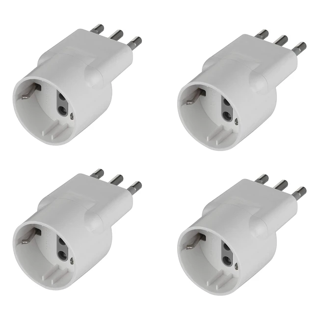Set adattatori speciali Electraline 92377, salvaspazio da Schuko a spina italiana 16A bianco - Confezione 4