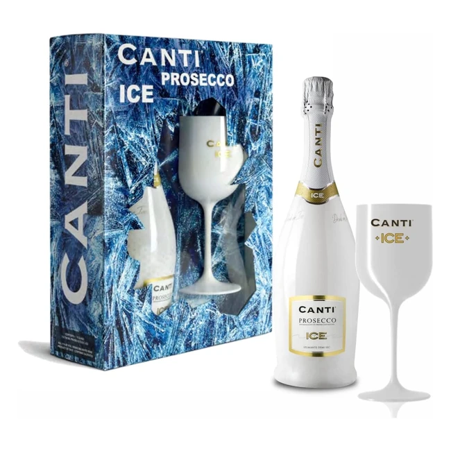 Canti Prosecco DOC Ice Trocken Schaumwein Italien Wein mit Weinglas in Geschenkbox 1x075L - Erfrischender Genuss