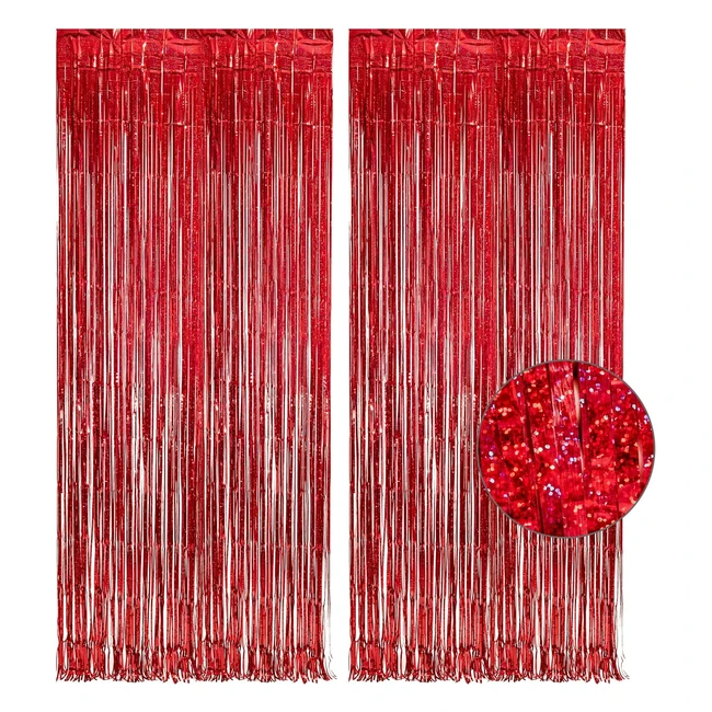 Red Fringe Curtains Party Decorations Backdrop Greatril Foil Tinsel Curtain #82ft #2packs #Christmas #ValentinesDay