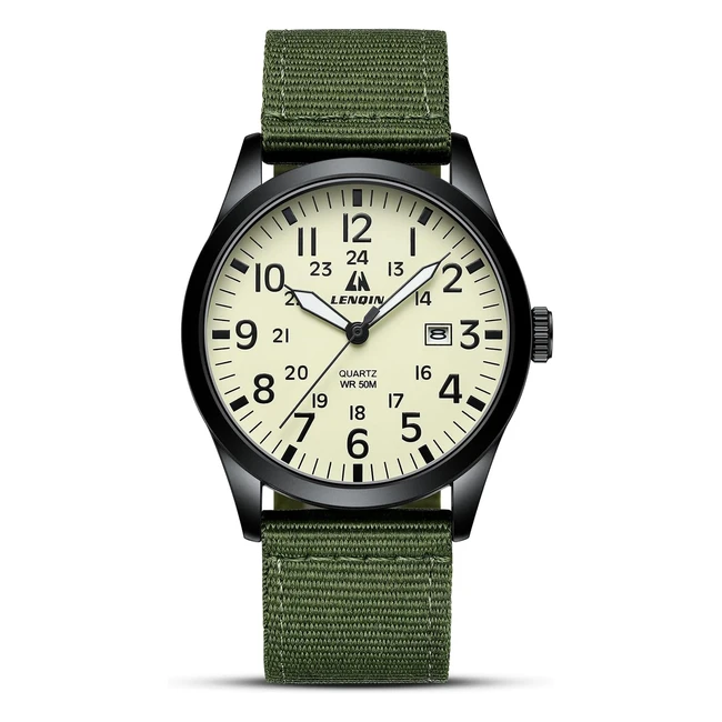 Montre Homme LN Lenqin Militaire Field Quartz - Impermable - Date - Nylon Band