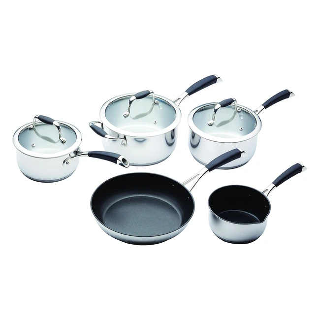 Masterclass Induction Ready 5-Piece Stainless Steel Saucepan Set - Non Stick Di
