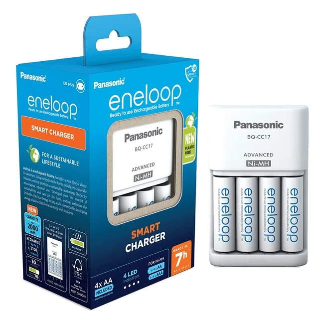 Cargador Panasonic Eneloop Smart para 1-4 pilas AAAA NiMH con 4 LED y 7 funcione