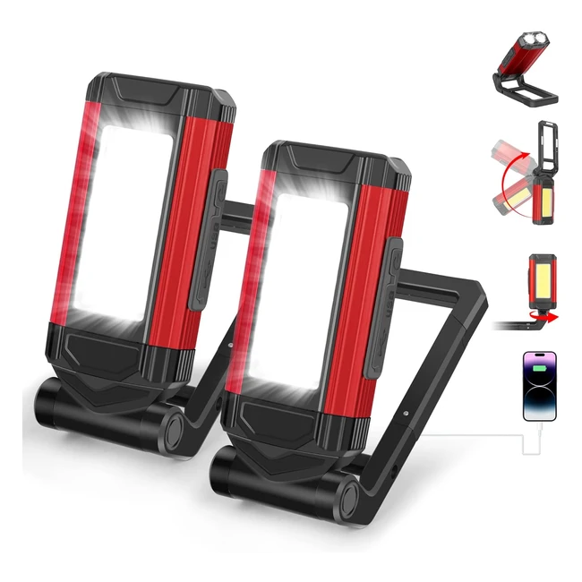 Lampada da lavoro a LED 360 batteria girevole 270 torcia COB emergenza 2 pez