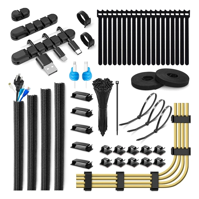 Kit Gestion Cbles GVoo 152 Pcs 4 Manchons Gaine Cble 5 Clips 212 Attaches Or