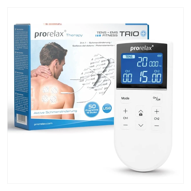 prorelax tensems trio Akkubetriebenes Elektrostimulationsgerät 3 Therapien TENS EMS Fitness