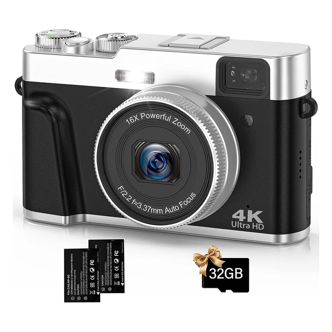 4K 48MP Autofocus Vlogging Camera with 32G Memory Card - Compact Digital Camera 