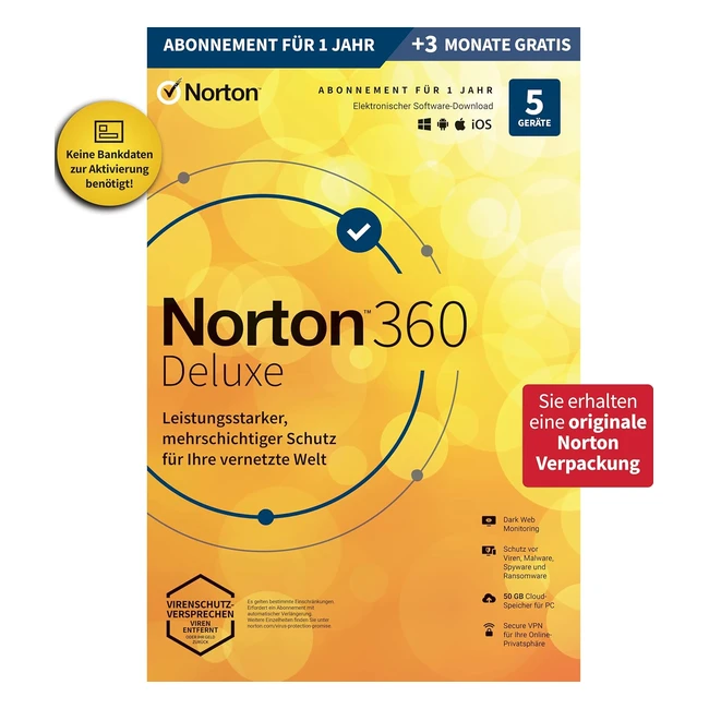 Norton 360 Deluxe 2024 Antivirus VPN Password Manager 5 Geräte 15 Monate
