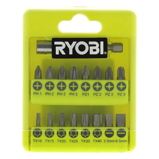 Ryobi RAK17SD Screwdriver Bit Set 17 Piece - PH1 PH2 PH3 PZ1 PZ2 PZ3 TX10 TX15 TX20 TX25 TX30 TX40 SL5 SL6