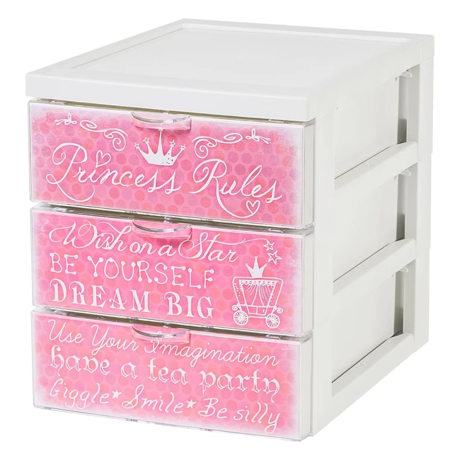 Tour de Rangement Plastique Iris Ohyama SCFA5 - 3 Tiroirs 2L - Princesse - L26 x P19 x H22 cm