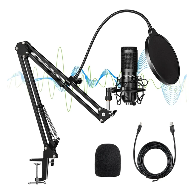 Yakomon USB Condenser Microphone Kit Studio PC Microphone with Stand - Professional 192kHz/24bit Streaming Podcast Mic for YouTube Video - Streaming Singing Recording Game PS4