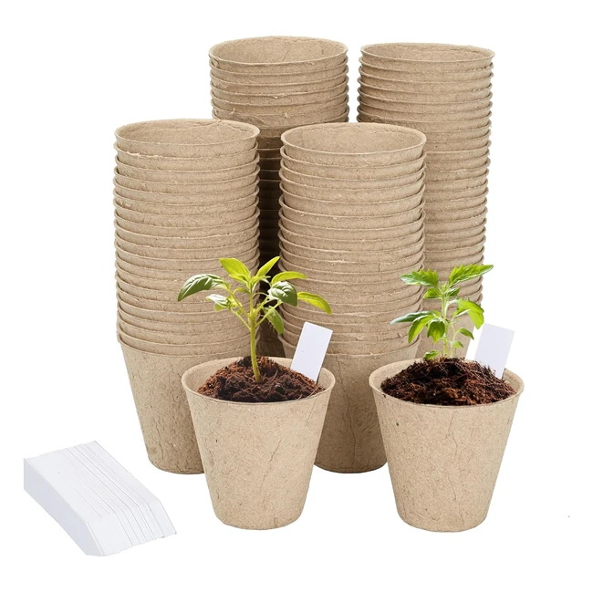 Cymax 100 Pack 8cm Round Fibre Biodegradable Seedling Pot with Plant Labels