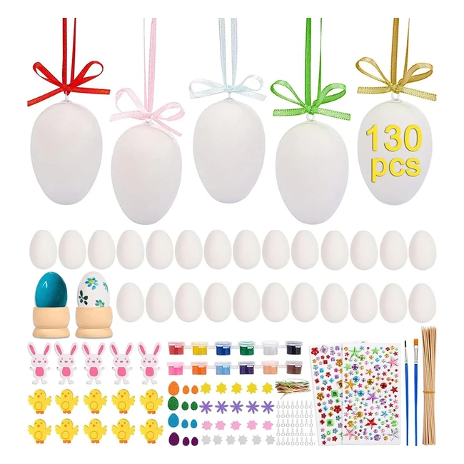 IdealHouse 130pcs Easter Eggs Decoration Foam Stickers Set 50pcs White Hanging E