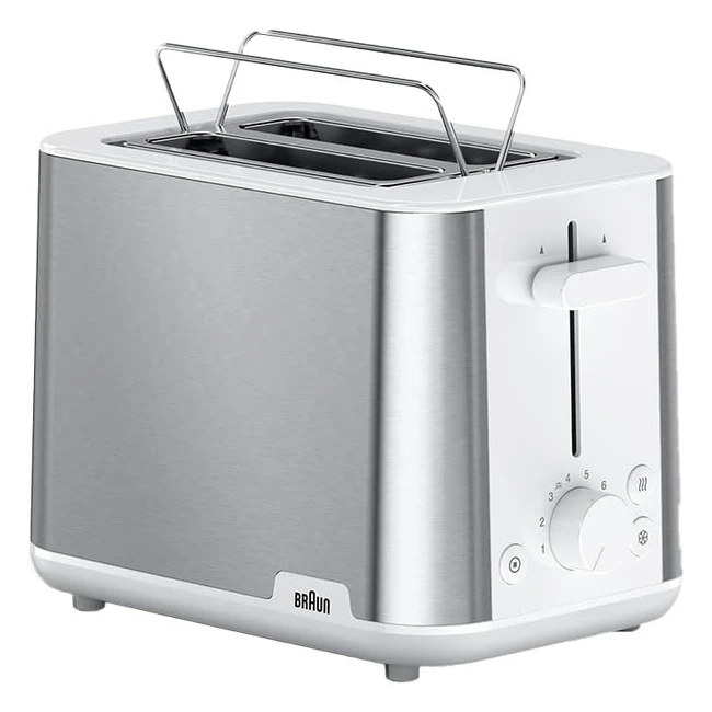 Braun Purshine HT1510 WH Toaster Doppelschlitz 8 Röststufen Aufwärmen Auftauen Krümelschublade 900 Watt Weiß
