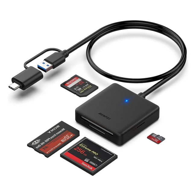 Benfei 4 in 1 USB USBC Memory Card Reader Adapter MS CF SD Micro SD