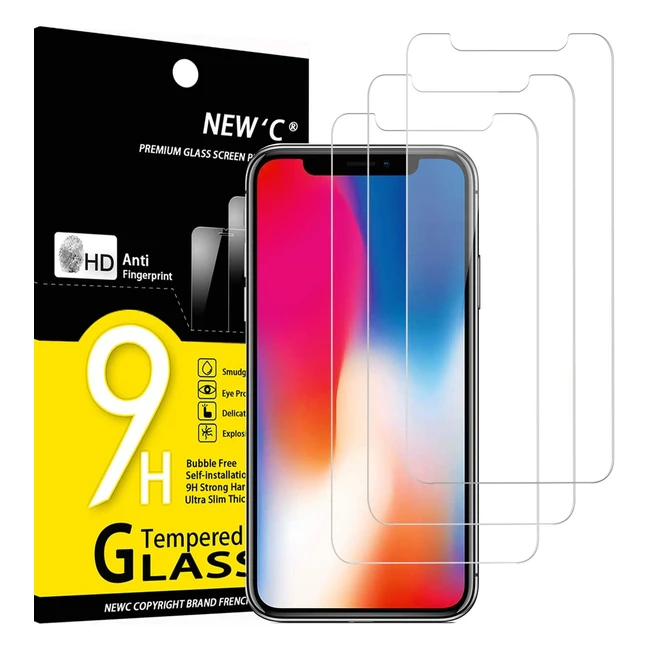 NEWC 3 Pack iPhone 11 Pro/X/XS Screen Protector Tempered Glass Anti Scratch